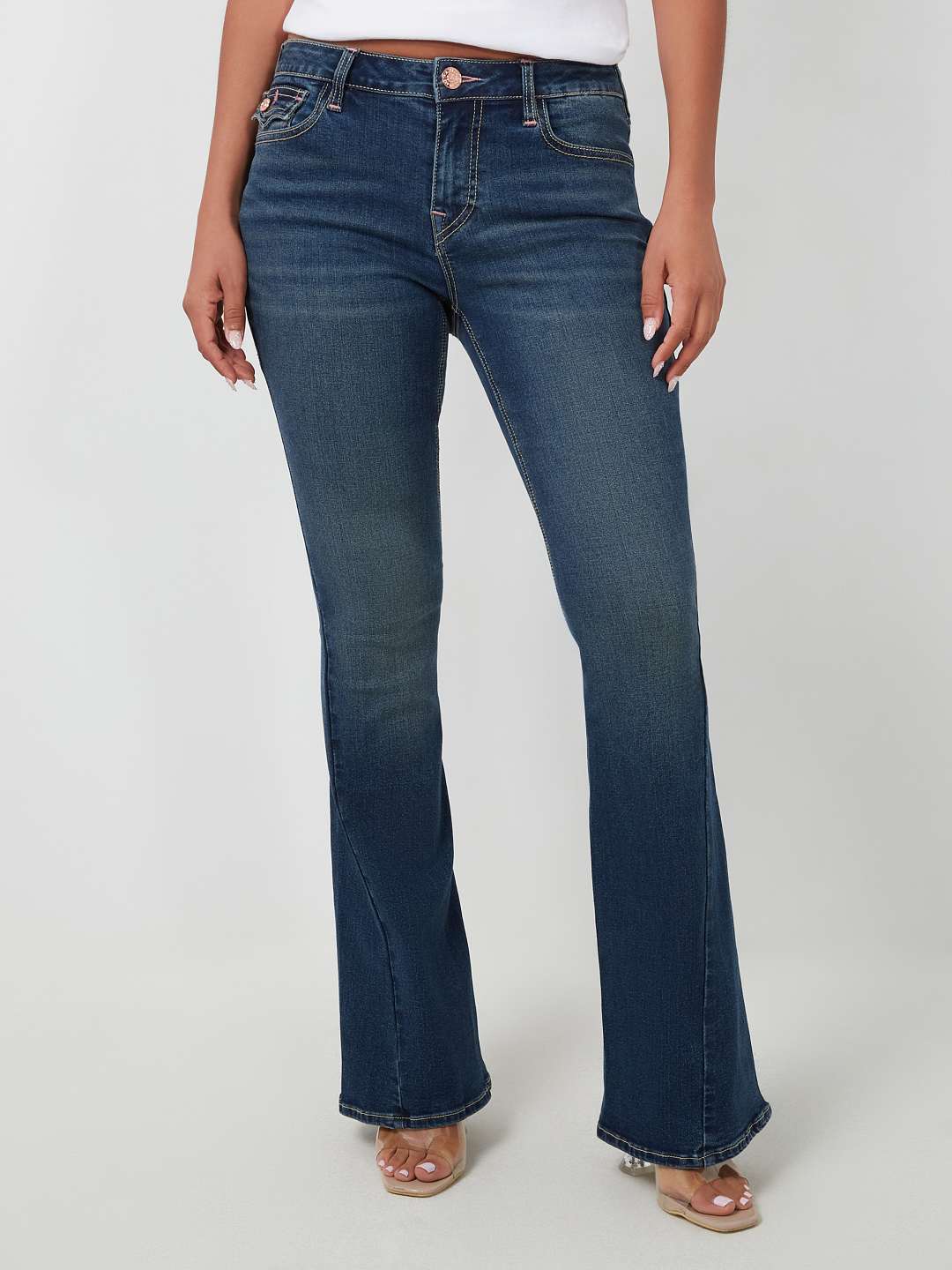 True Religion Joey mid rise flare hot jeans scenic destroyed wash 28