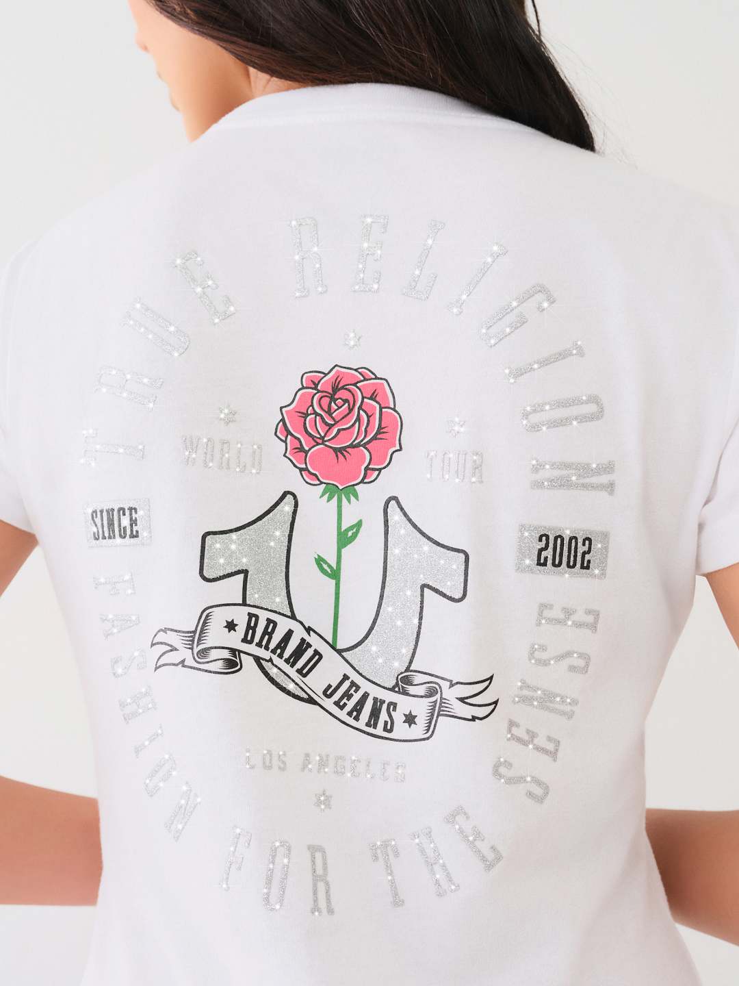 GLITTER ROSE GRAPHIC V NECK TEE