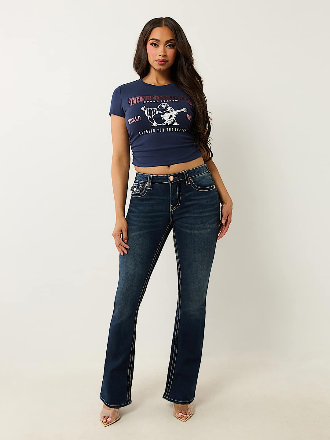 BECCA MID RISE BIG T BOOTCUT JEAN