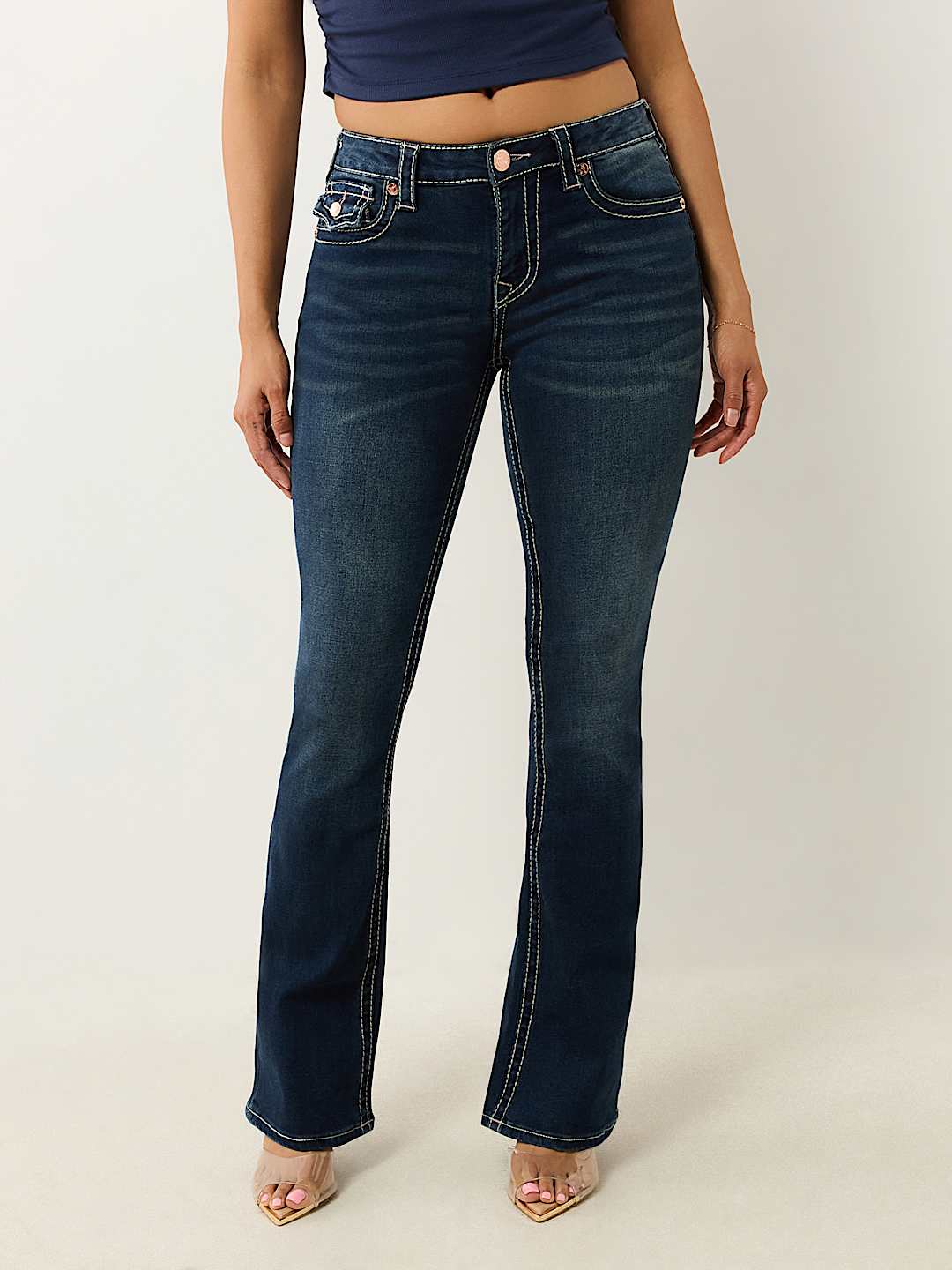 BECCA MID RISE BIG T BOOTCUT JEAN