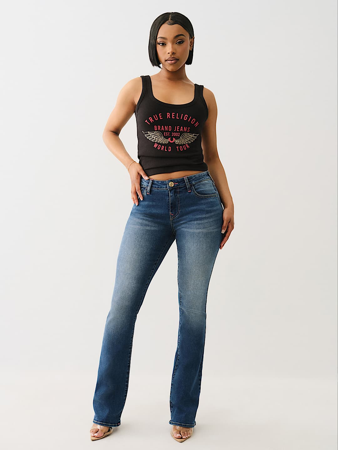 BECCA MID RISE CRYSTAL BOOTCUT JEAN