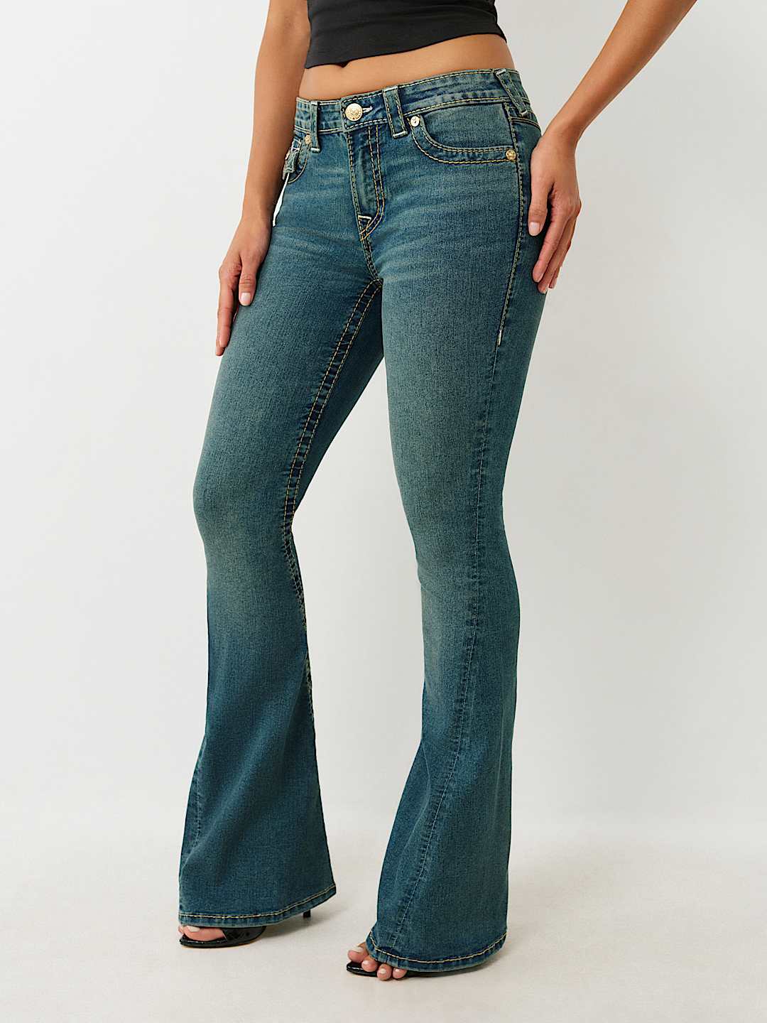 JOEY MID RISE BIG T FLARE JEAN - MEDIUM STEAMY WASH | True