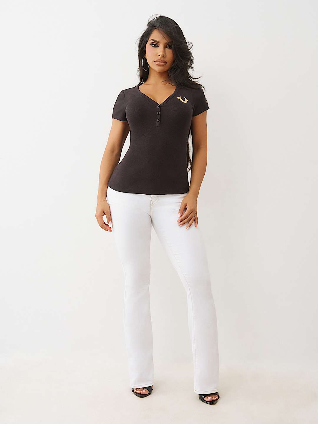 CRYSTAL WINGED HENLEY TEE