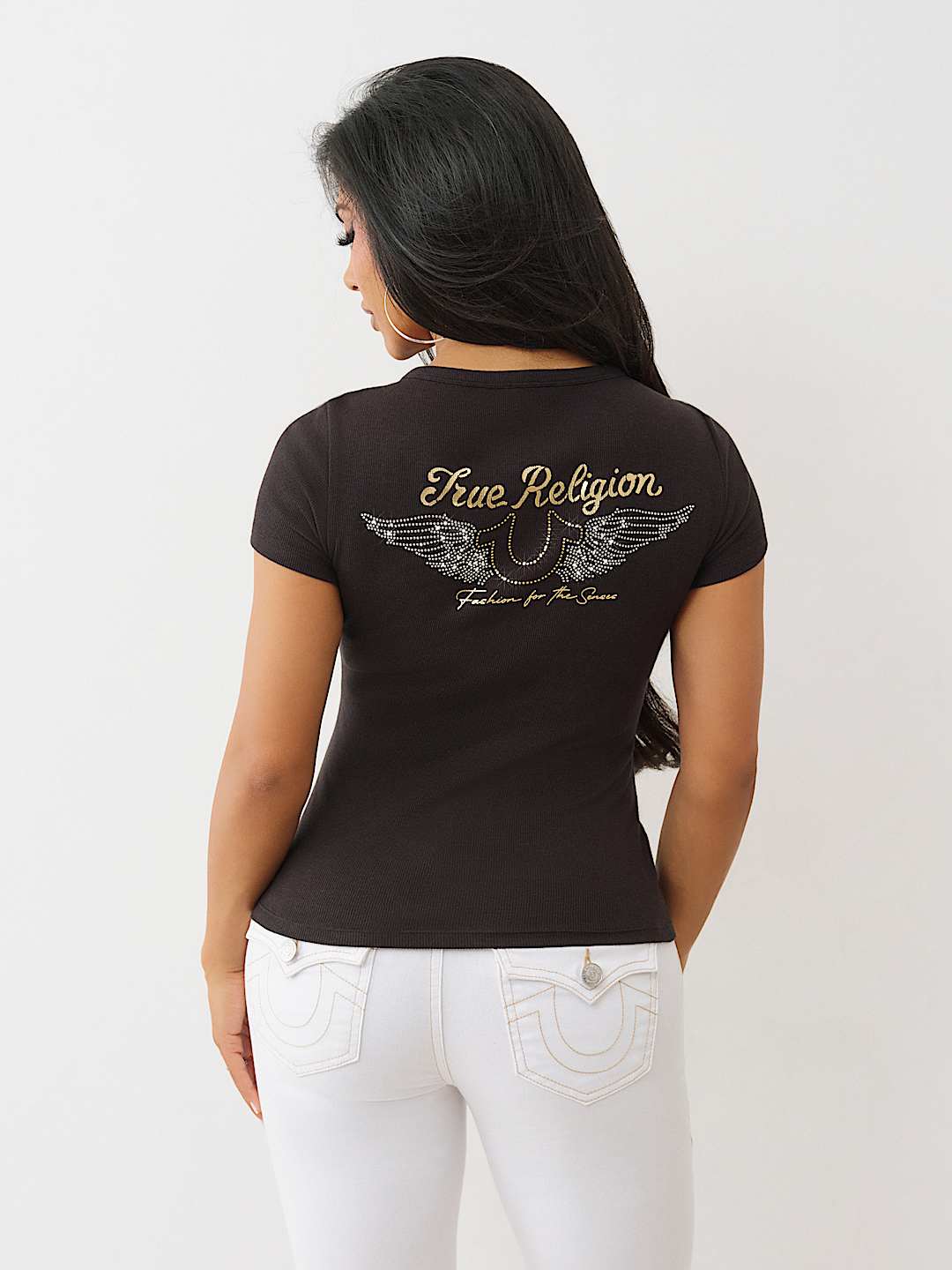 CRYSTAL WINGED HENLEY TEE