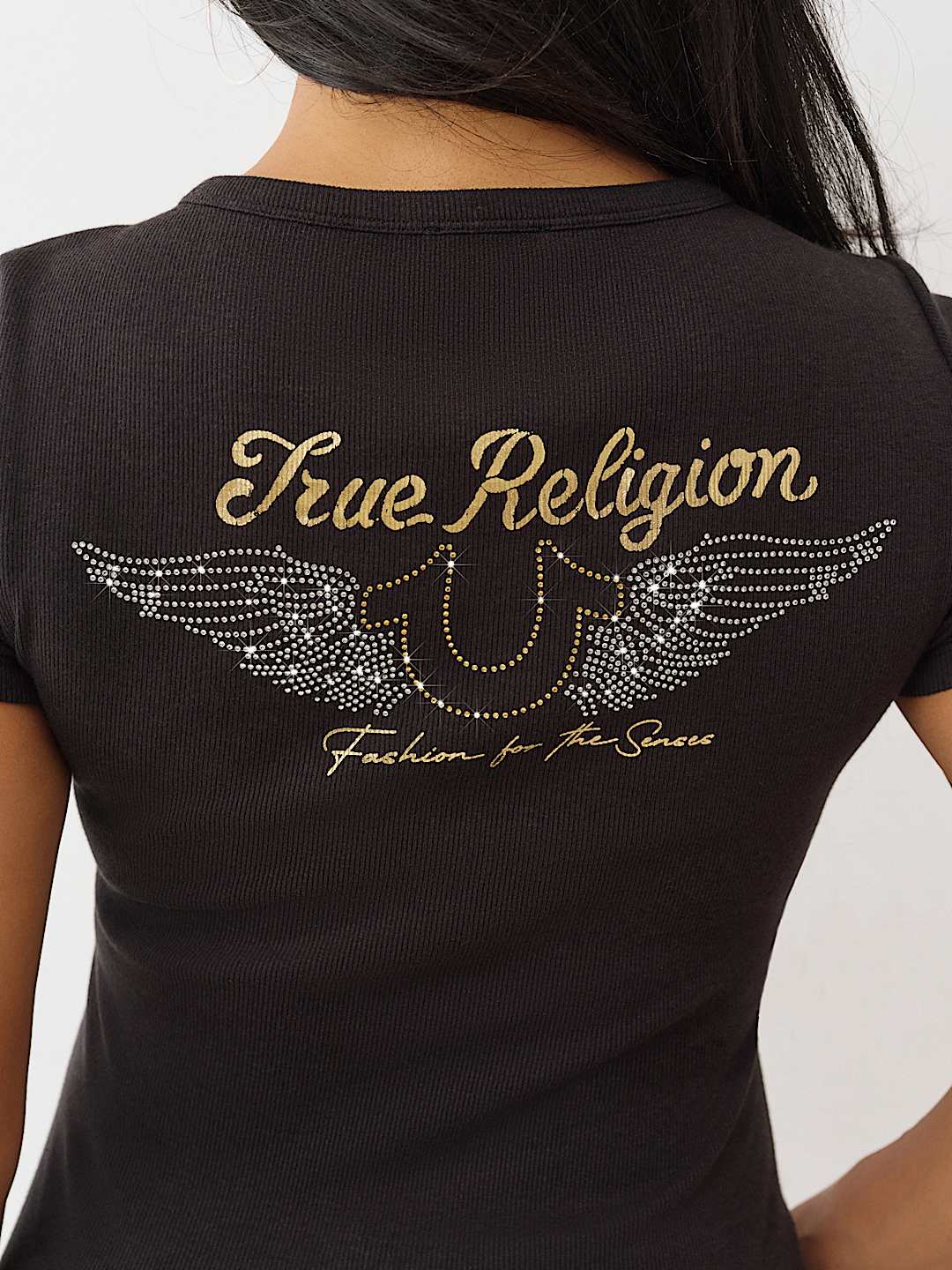 CRYSTAL WINGED HENLEY TEE