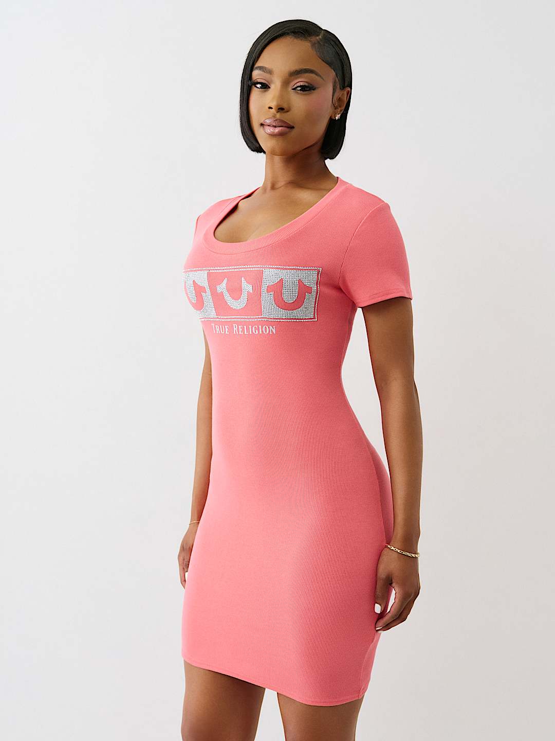 RIBBED CRYSTAL HORSESHOE DRESS