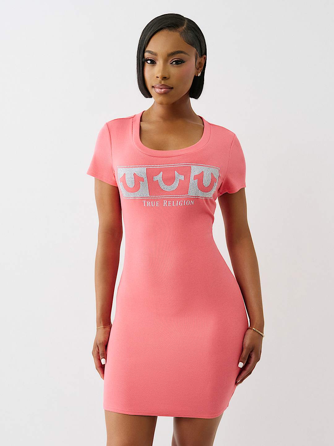 RIBBED CRYSTAL HORSESHOE DRESS
