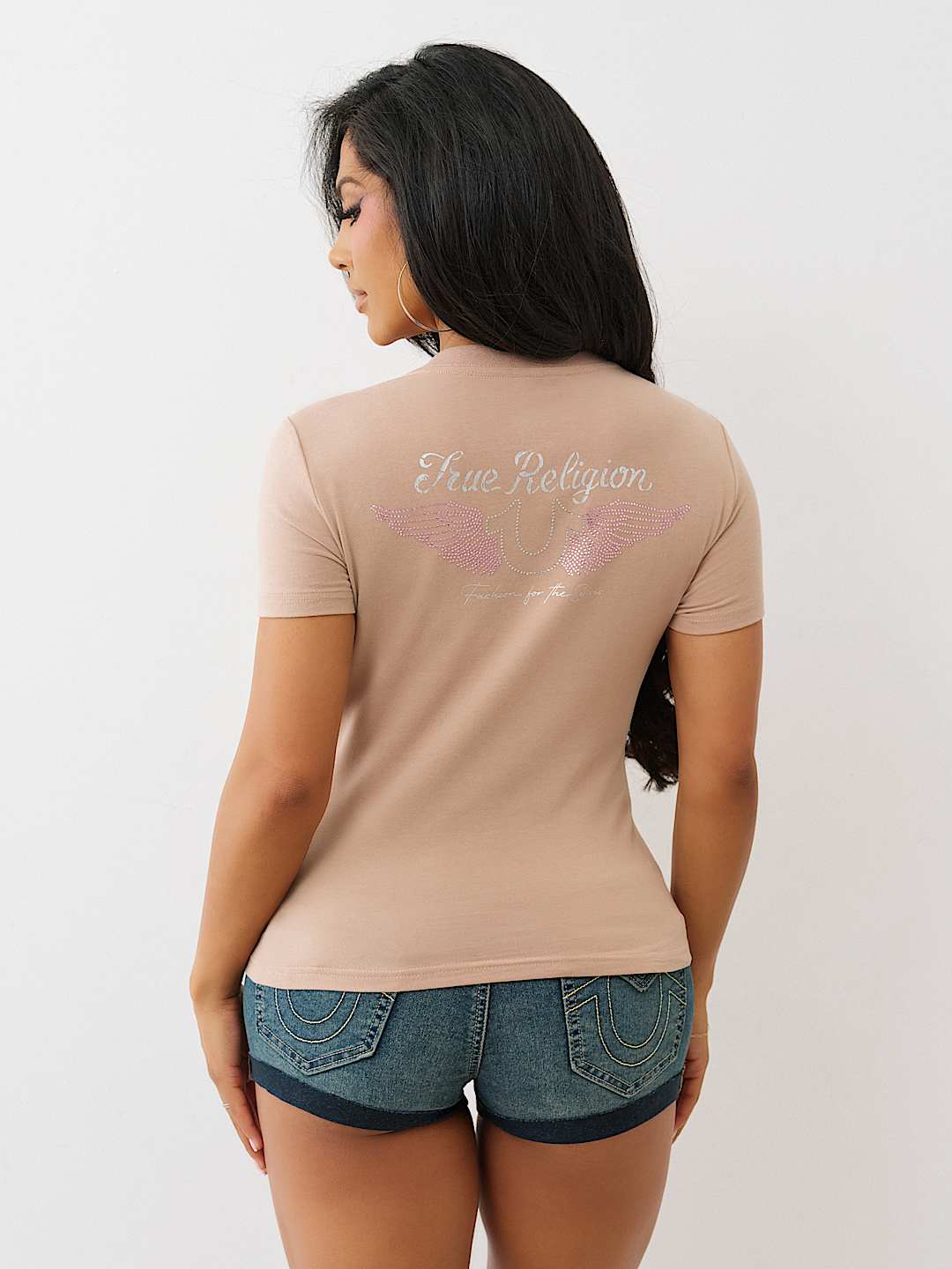 CRYSTAL WINGED HORSESHOE V NECK TEE, image 5