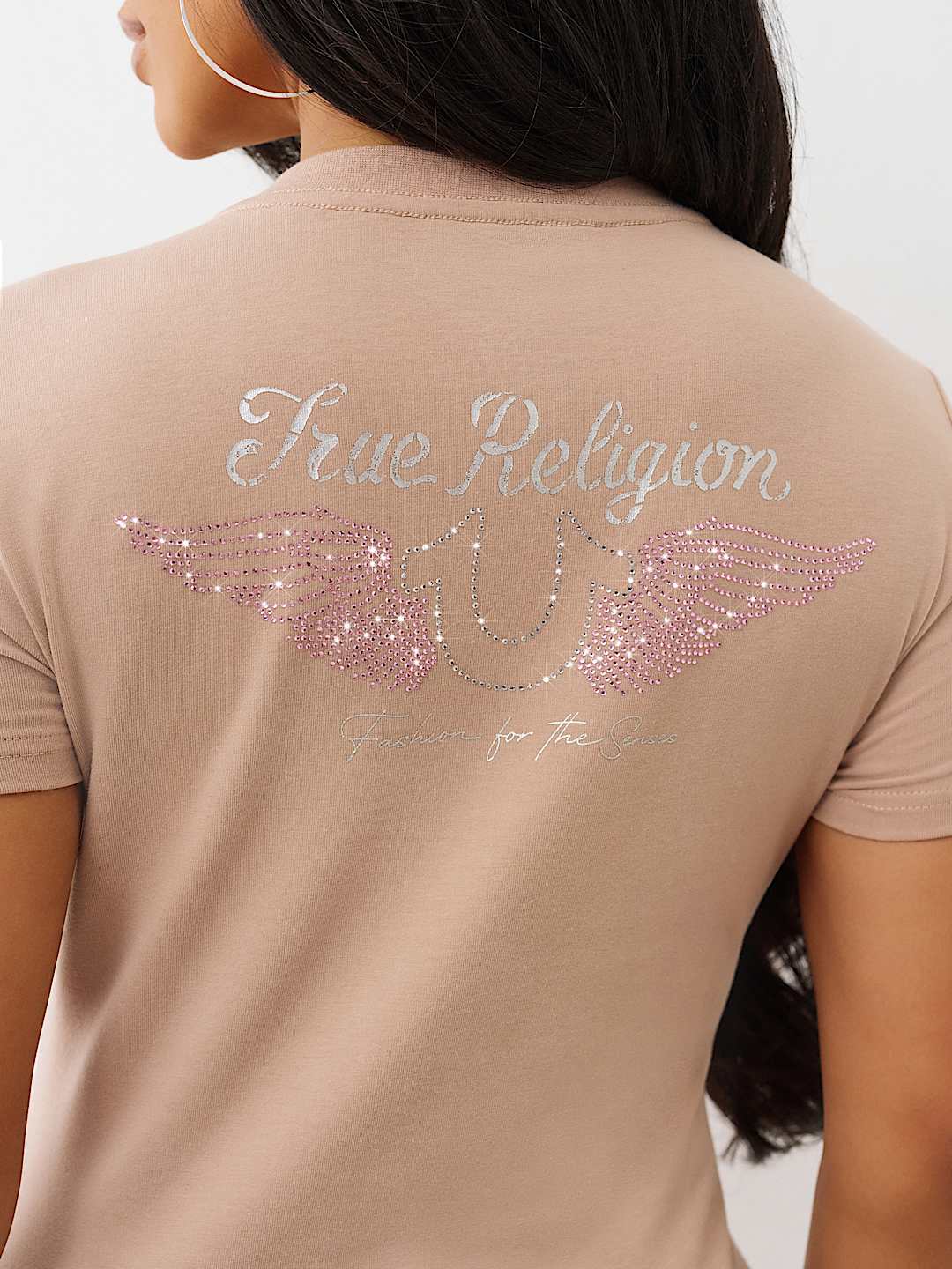 CRYSTAL WINGED HORSESHOE V NECK TEE, image 1