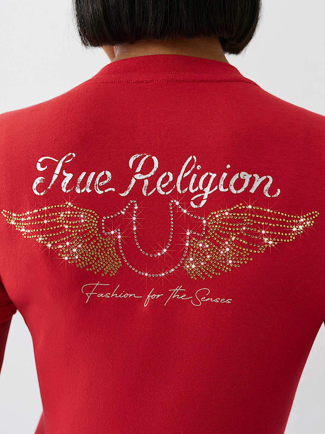 CRYSTAL WINGED HORSESHOE V NECK TEE, image 1
