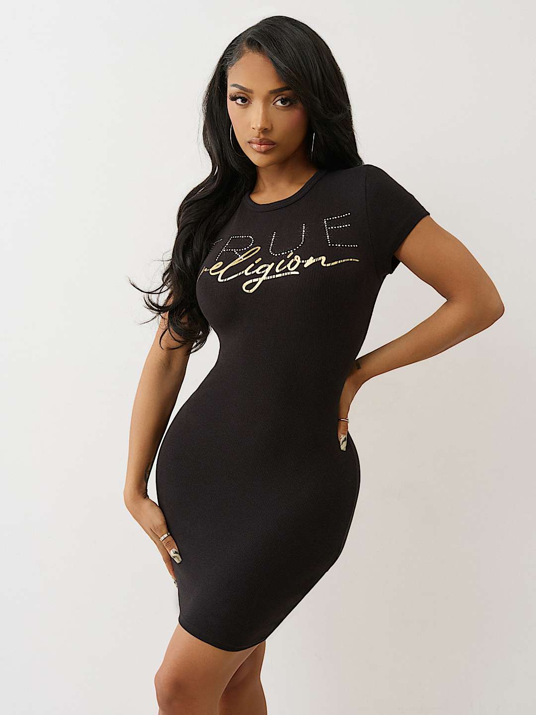 CRYSTAL LOGO RIBBED TEE DRESS