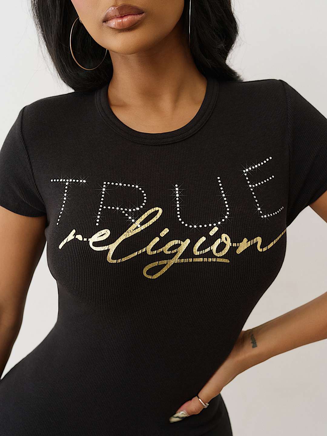 CRYSTAL LOGO RIBBED TEE DRESS