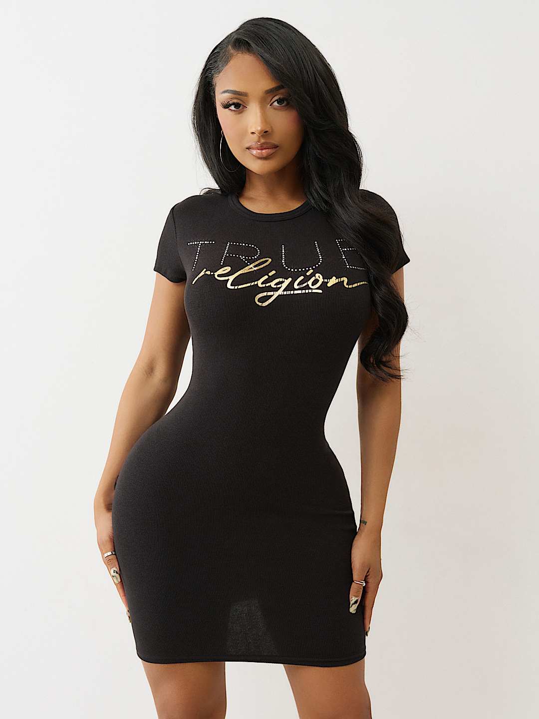 CRYSTAL LOGO RIBBED TEE DRESS