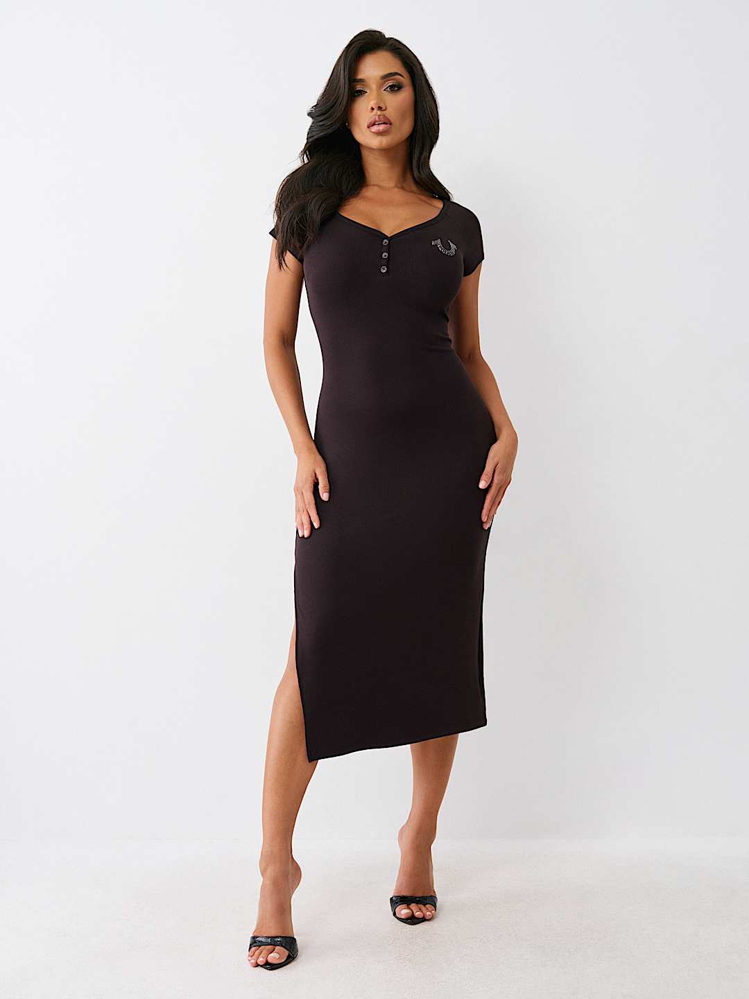 HENLEY RIBBED MIDI DRESS, image 1