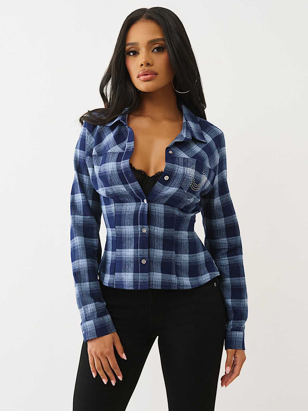 SLIM FIT CRYSTAL HORSESHOE FLANNEL, image 1