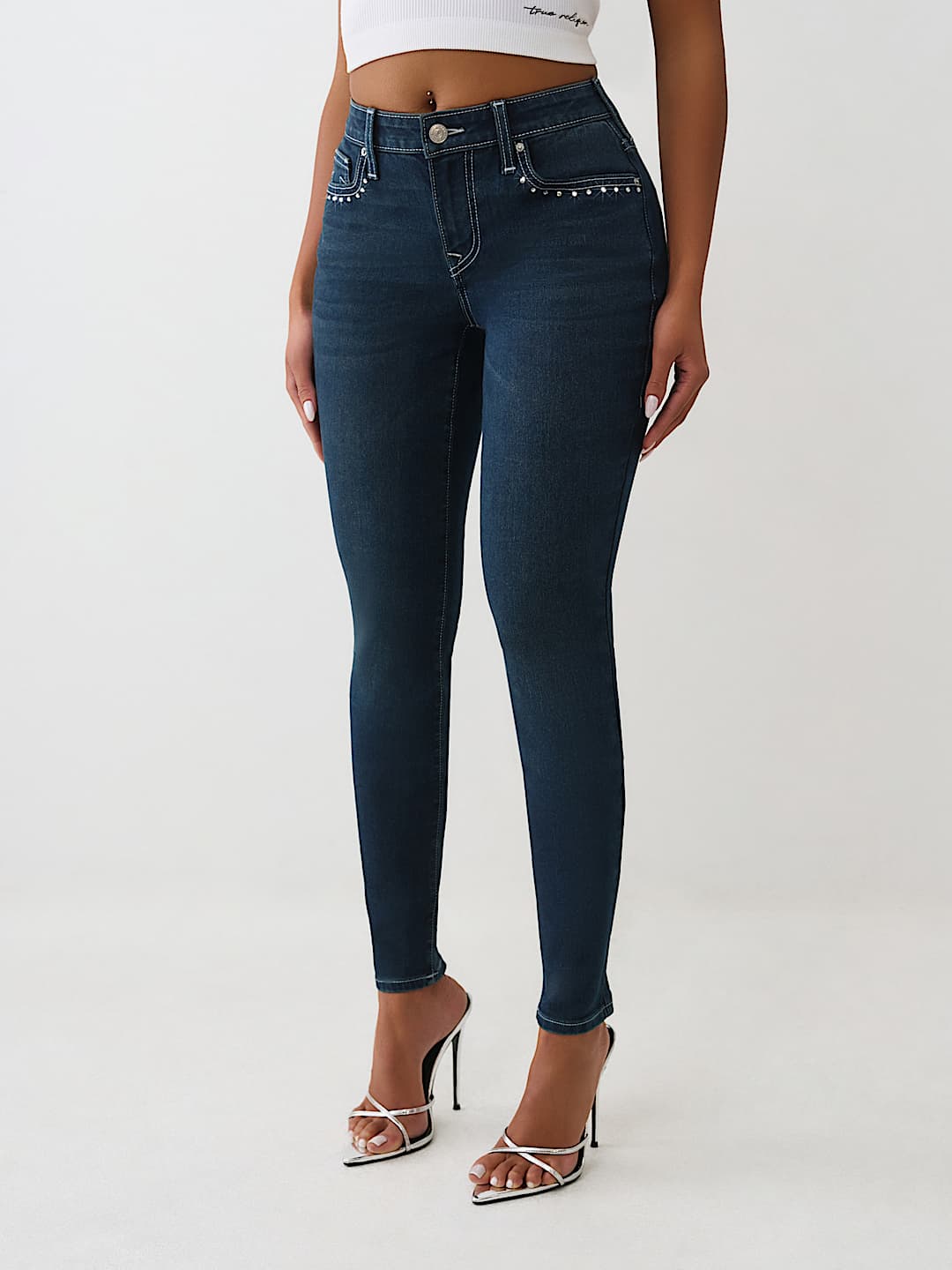 JENNIE MID RISE CRYSTAL CURVY SKINNY JEAN, image 2
