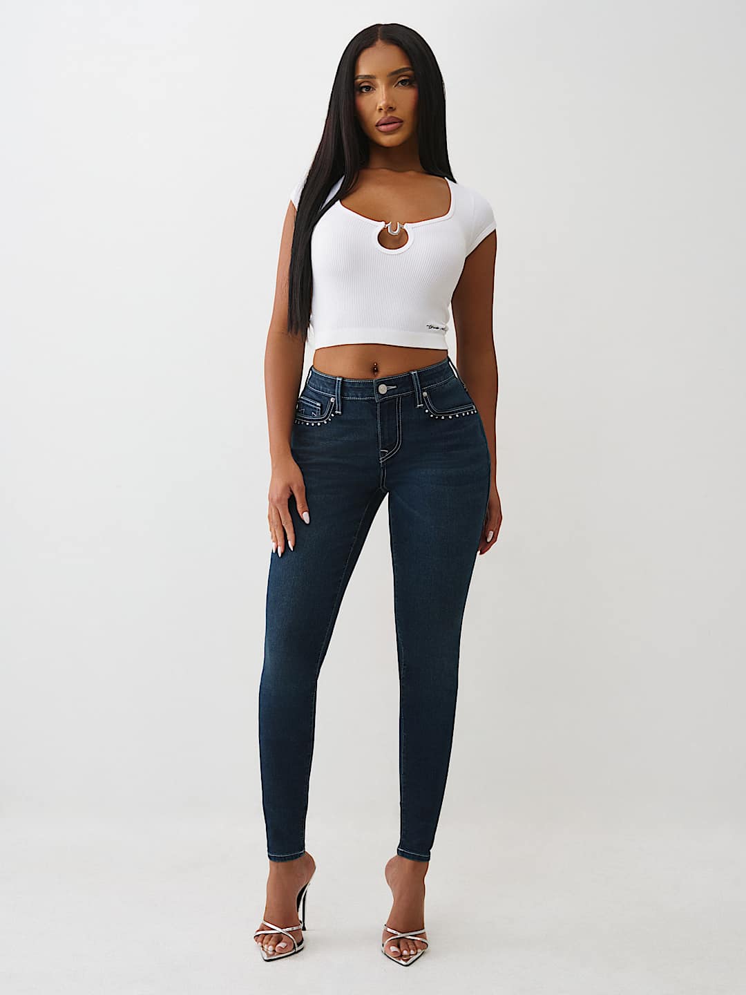 JENNIE MID RISE CRYSTAL CURVY SKINNY JEAN, image 3