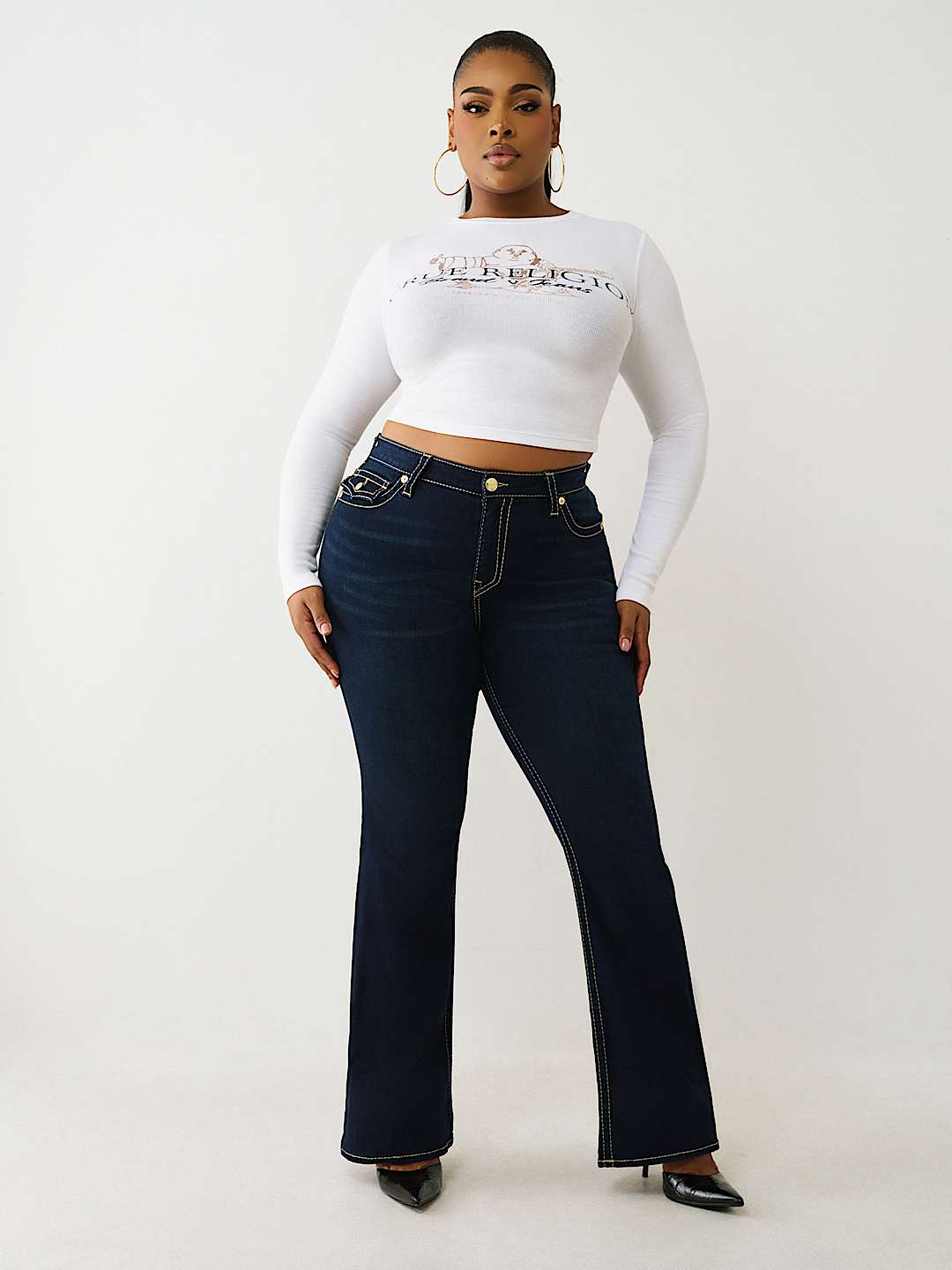 PLUS BECCA MID RISE BIG T BOOTCUT JEAN, image 3
