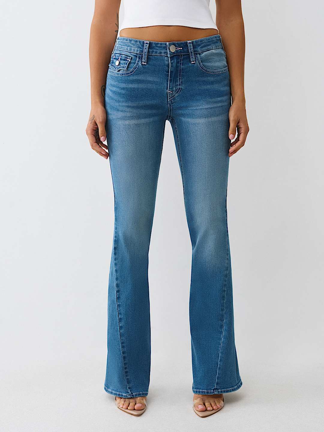 JOEY MID RISE CRYSTAL HORSESHOE FLARE JEAN, image 2