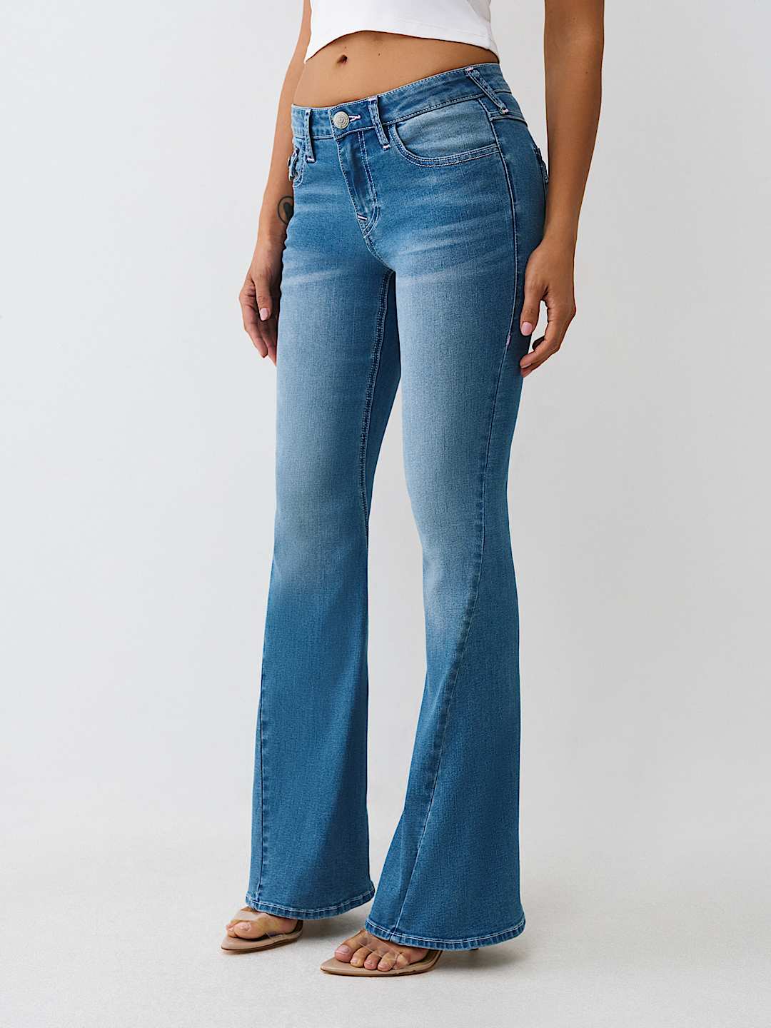 JOEY MID RISE CRYSTAL HORSESHOE FLARE JEAN, image 4