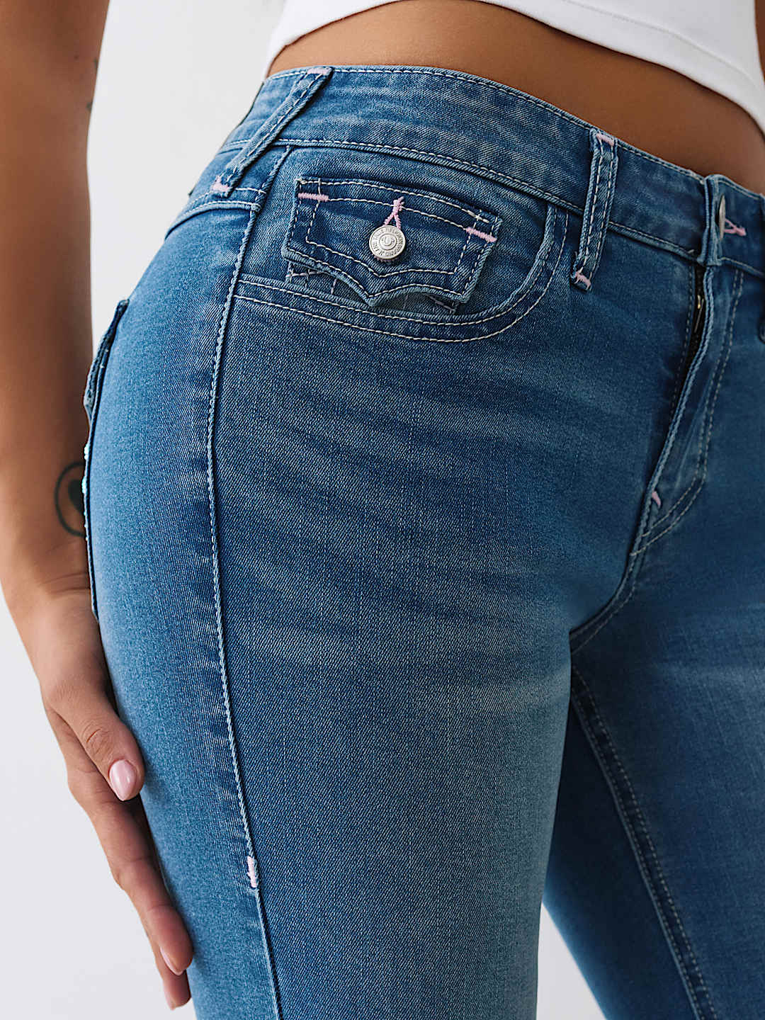 JOEY MID RISE CRYSTAL HORSESHOE FLARE JEAN, image 6