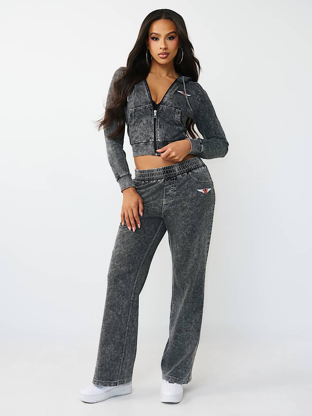 HORSESHOE WING FAUX DENIM HOODIE, image 3