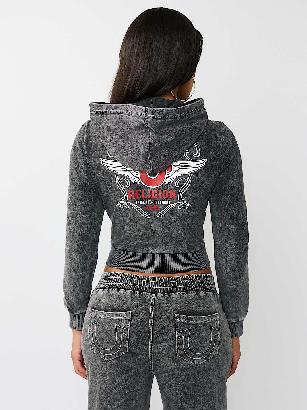 HORSESHOE WING FAUX DENIM HOODIE, image 5