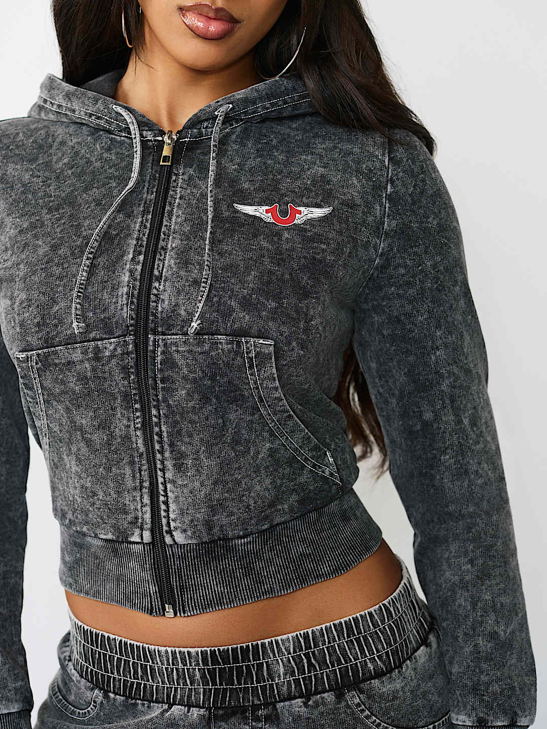 HORSESHOE WING FAUX DENIM HOODIE, image 6