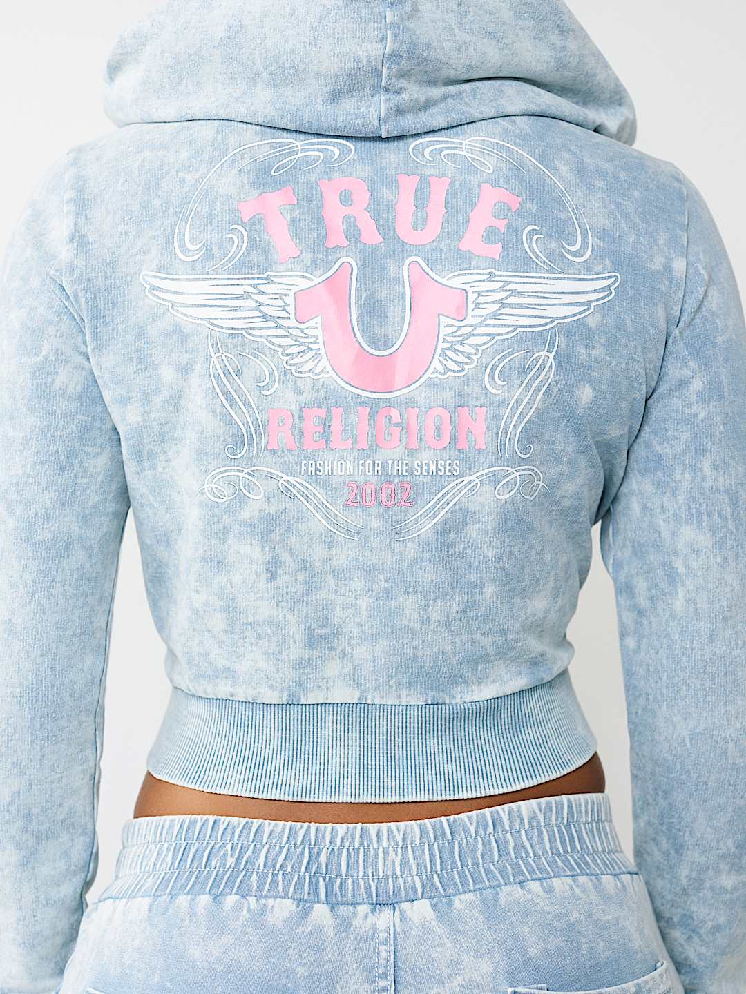 SUDADERA CON CAPUCHA DE MEZCLILLA SINT&Eacute;TICA CON HERRADURA CON ALAS, image 1