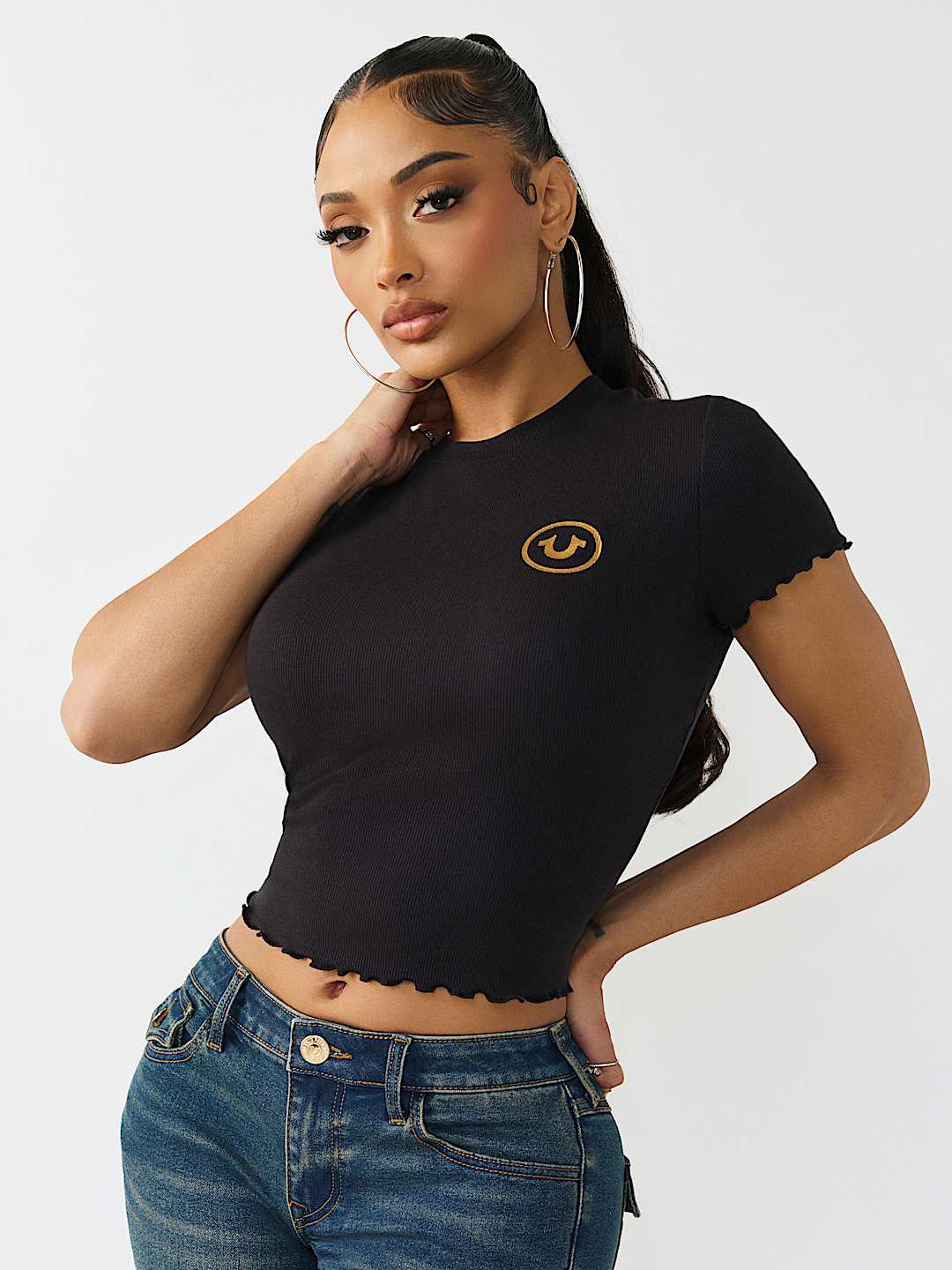 ROSE LOGO LETTUCE HEM RIBBED BABY TEE , image 4