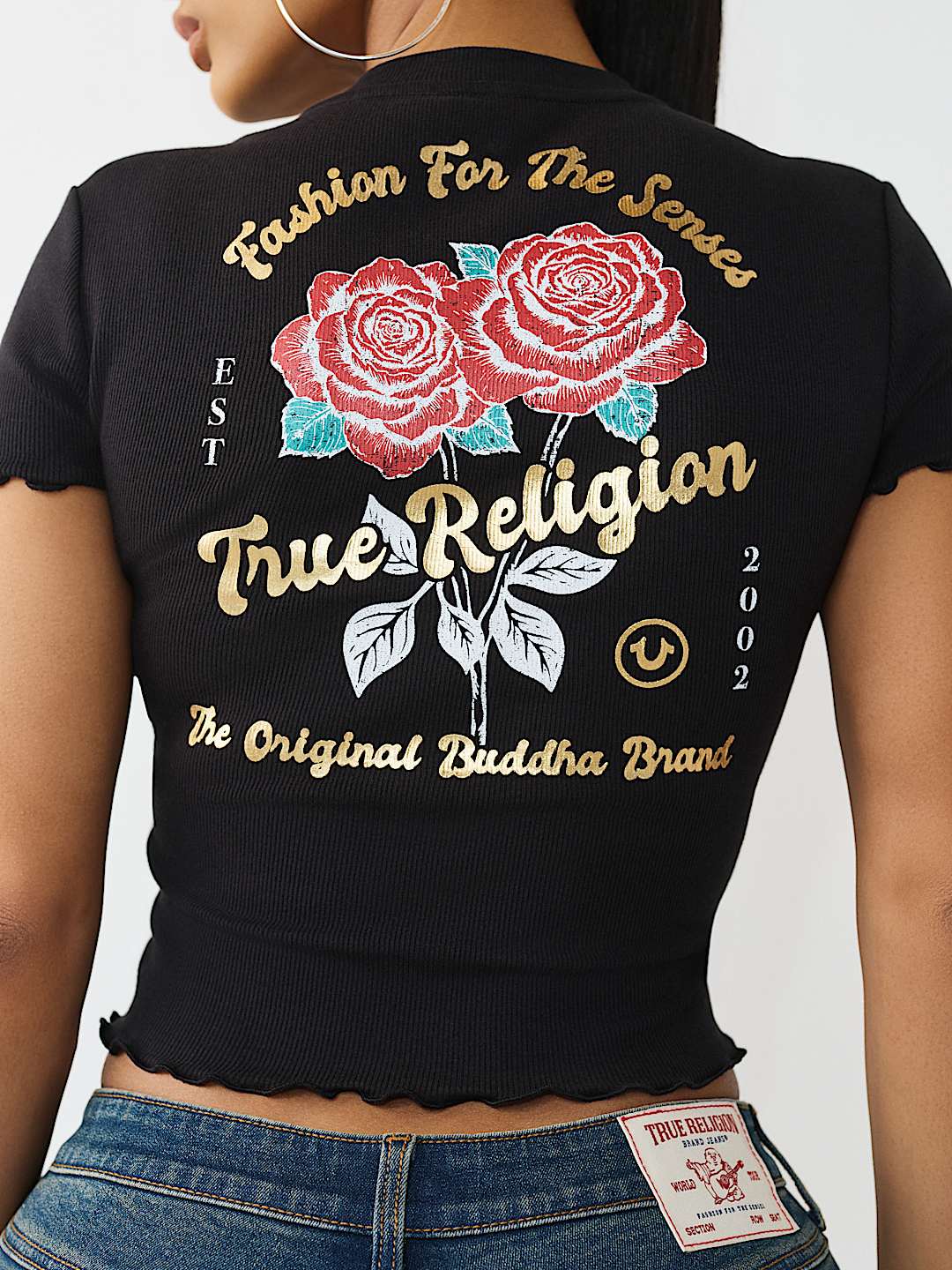 ROSE LOGO LETTUCE HEM RIBBED BABY TEE , image 1