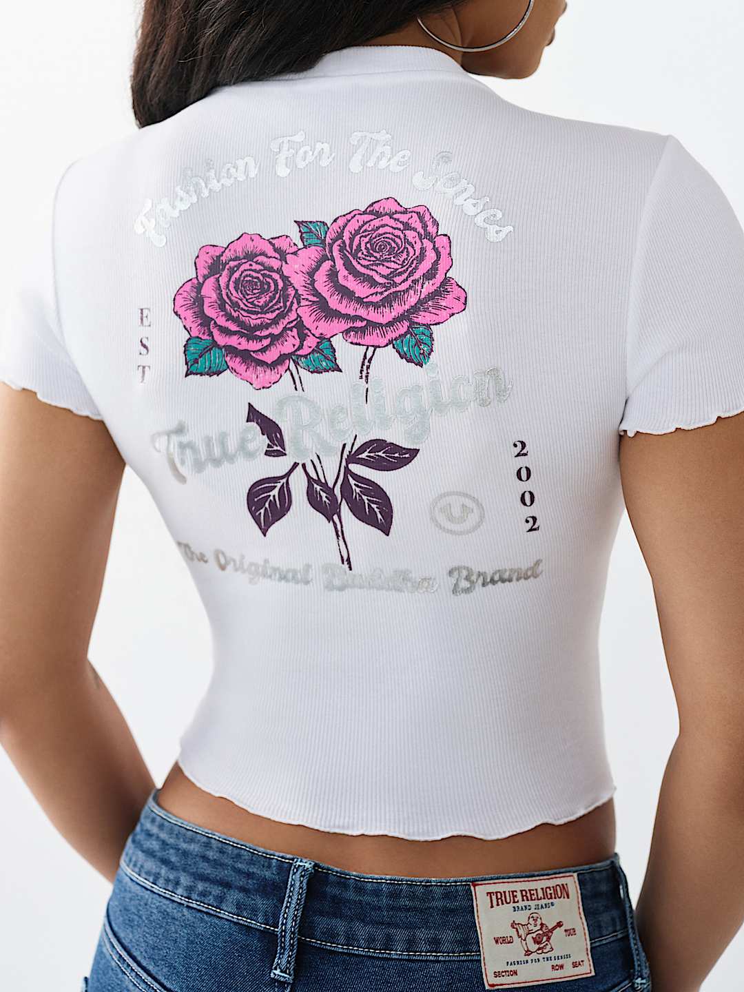 ROSE LOGO LETTUCE HEM RIBBED BABY TEE , image 1