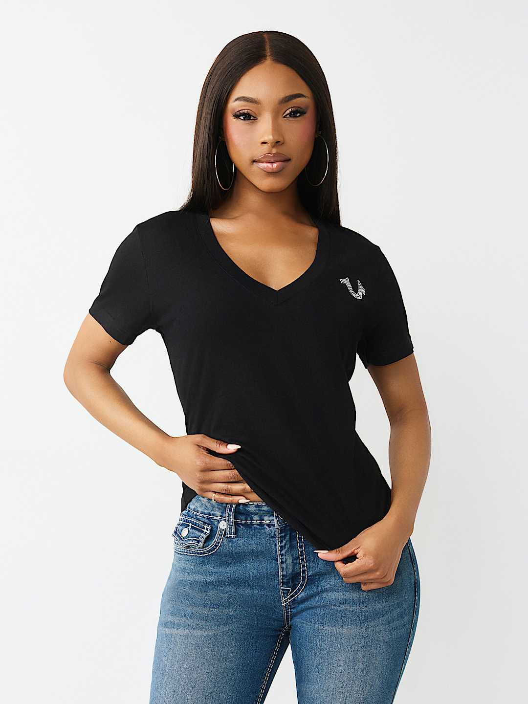 IRIDESCENT LOGO V-NECK TEE, image 2