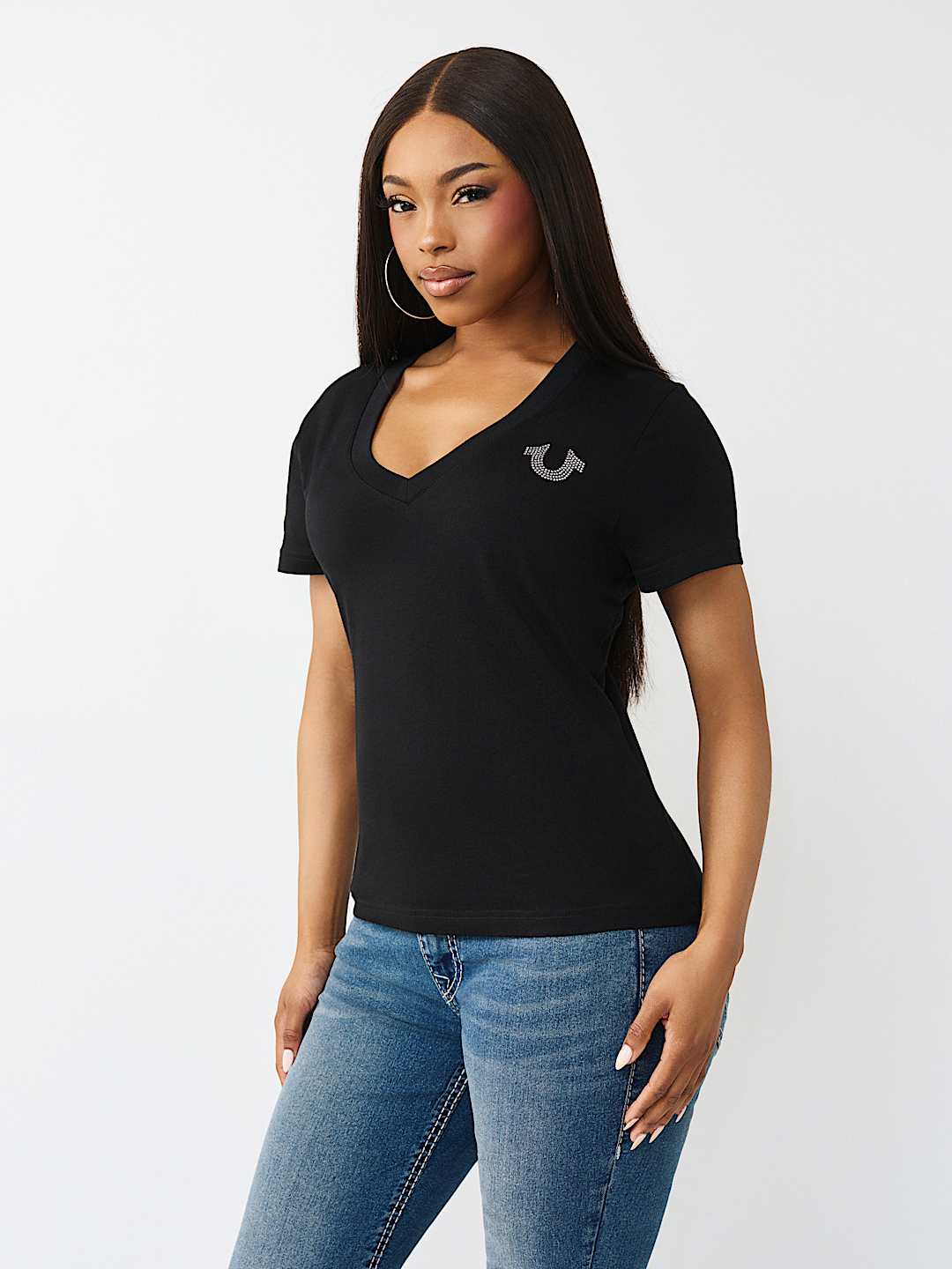 IRIDESCENT LOGO V-NECK TEE, image 3
