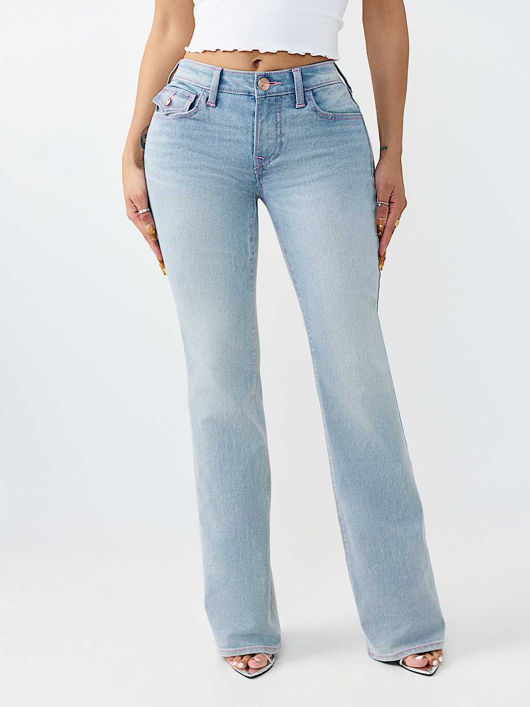 BECCA MID RISE MULTI-STITCH FLAP BOOTCUT JEAN, image 2