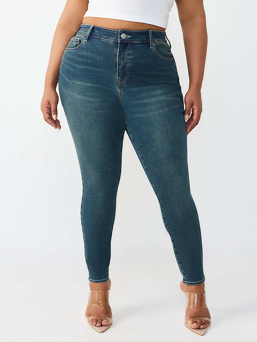 Женские джинсы True Religion Plus Jennie скинни средней посадки, Thunderbolt