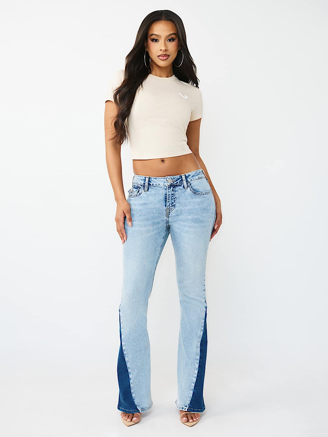  JOEY MID RISE TWO-TONE FLAP FLARE JEAN, image 2