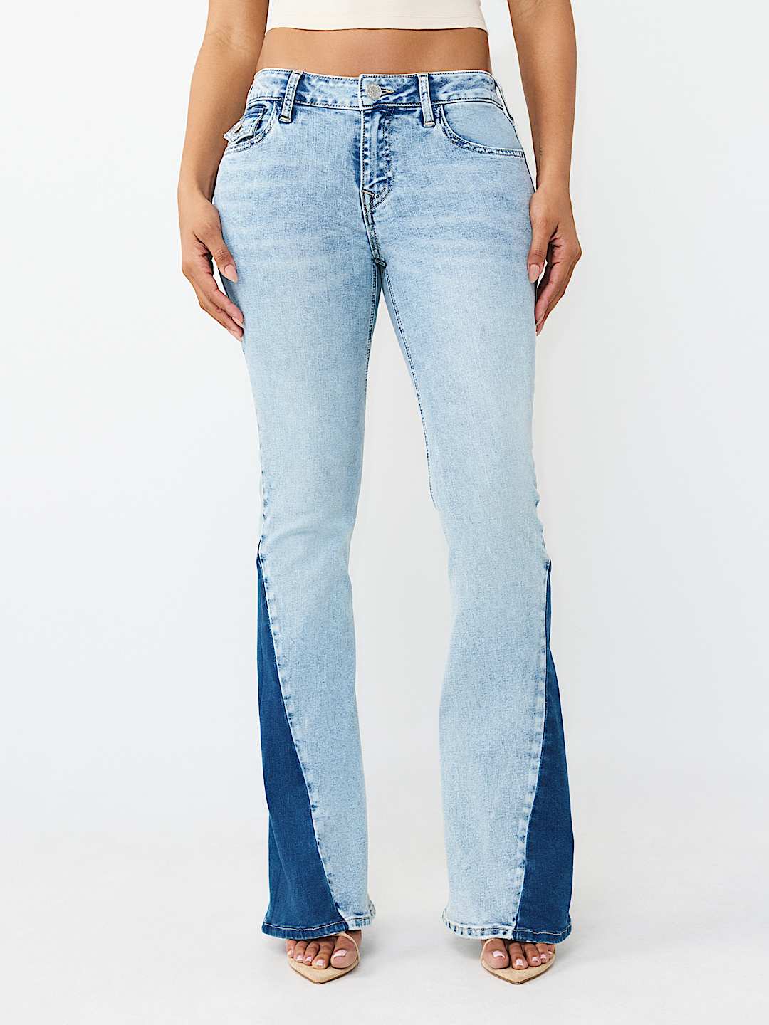  JOEY MID RISE TWO-TONE FLAP FLARE JEAN, image 3