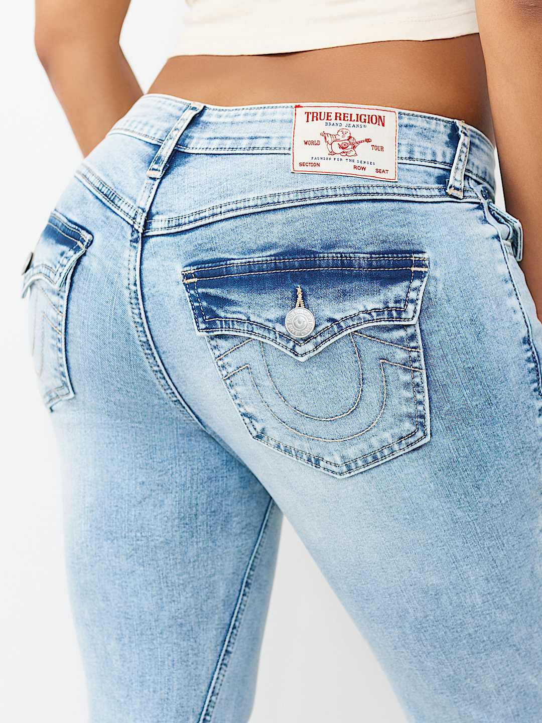  JOEY MID RISE TWO-TONE FLAP FLARE JEAN, image 6