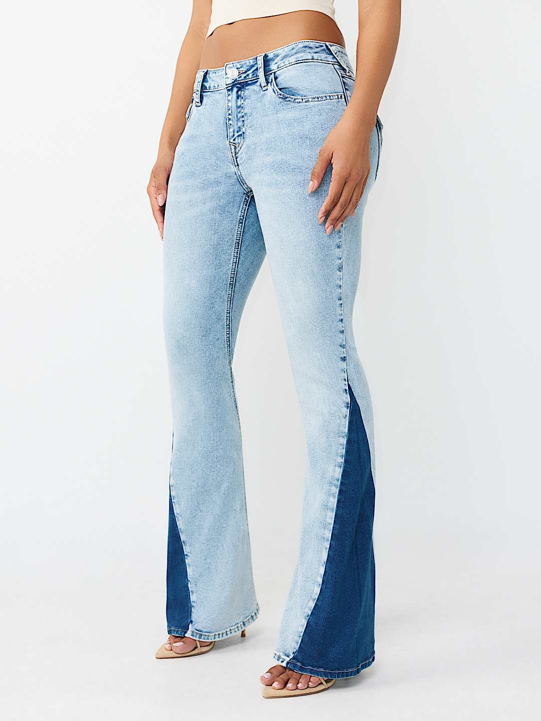  JOEY MID RISE TWO-TONE FLAP FLARE JEAN, image 1