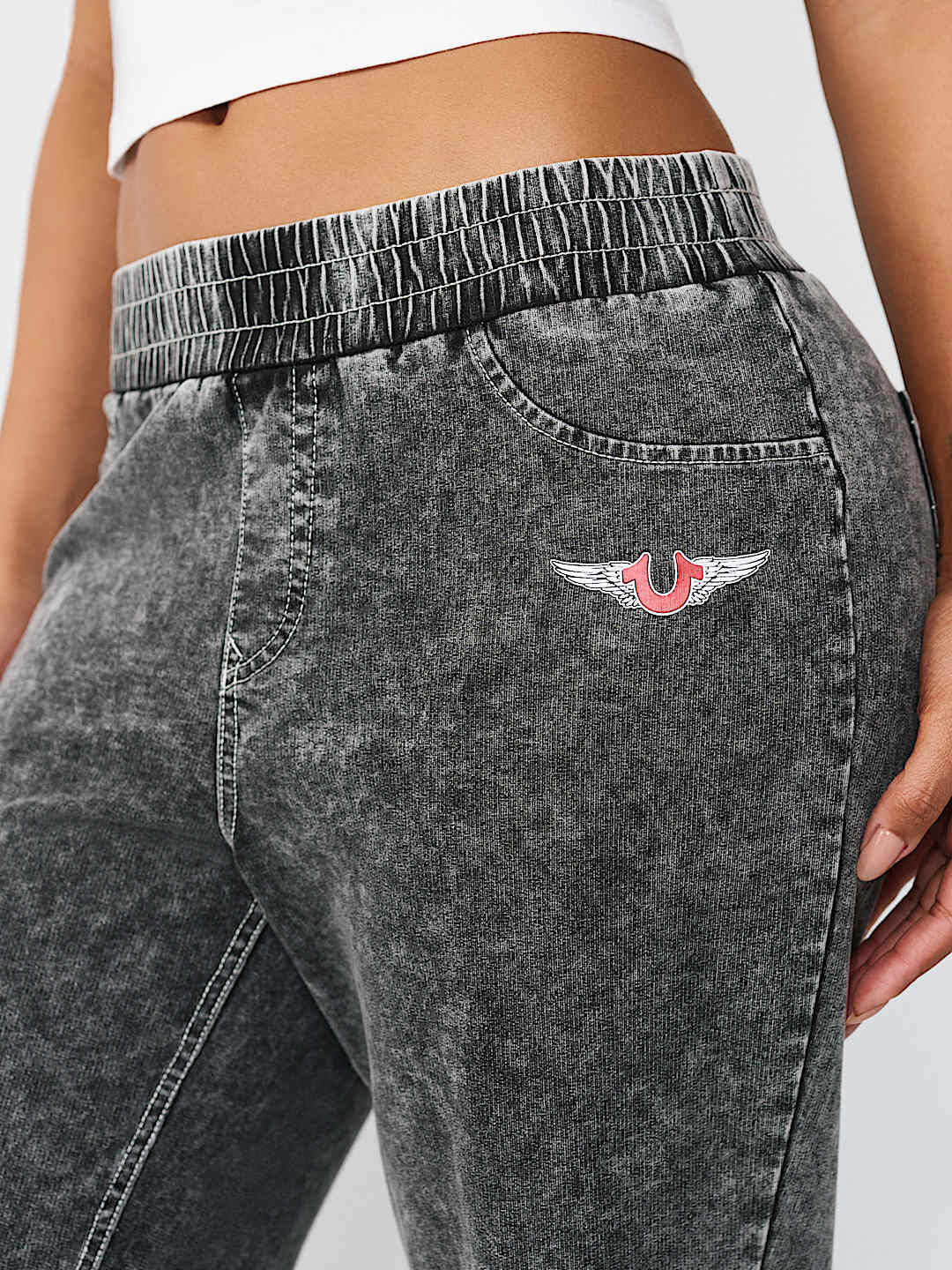 HORSESHOE WING FAUX DENIM SWEATPANT, image 3
