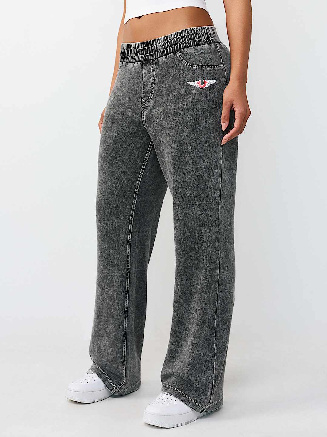 HORSESHOE WING FAUX DENIM SWEATPANT, image 1