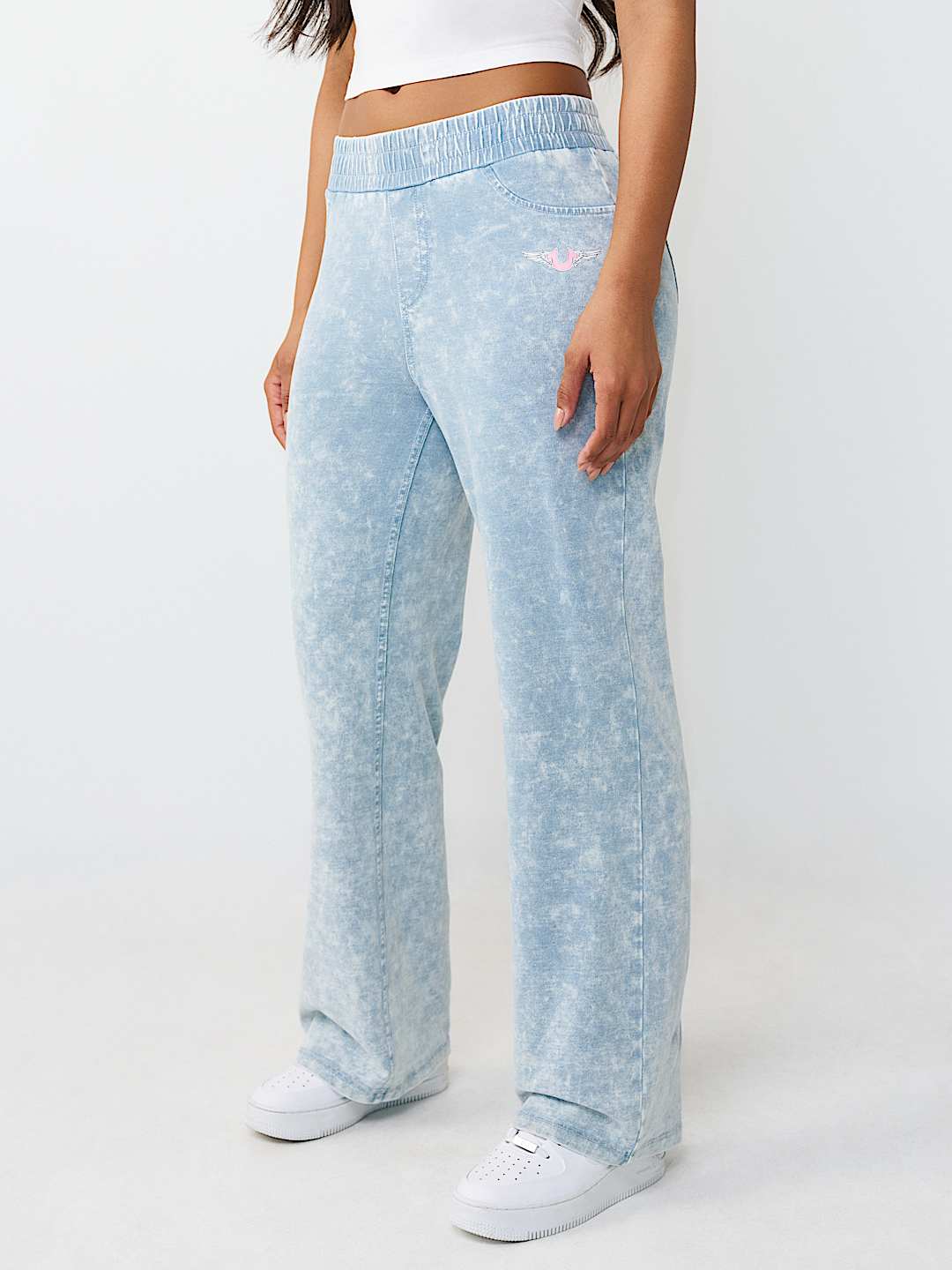HORSESHOE WING FAUX DENIM SWEATPANT, image 1