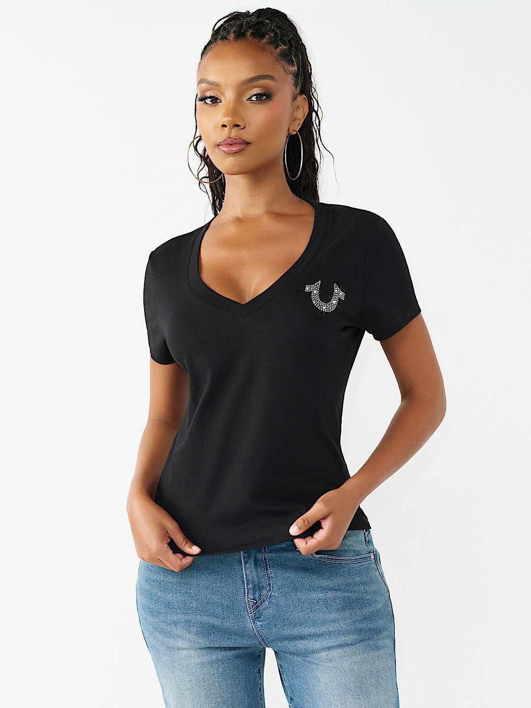 CRYSTAL HORSESHOE V-NECK TEE, image 2