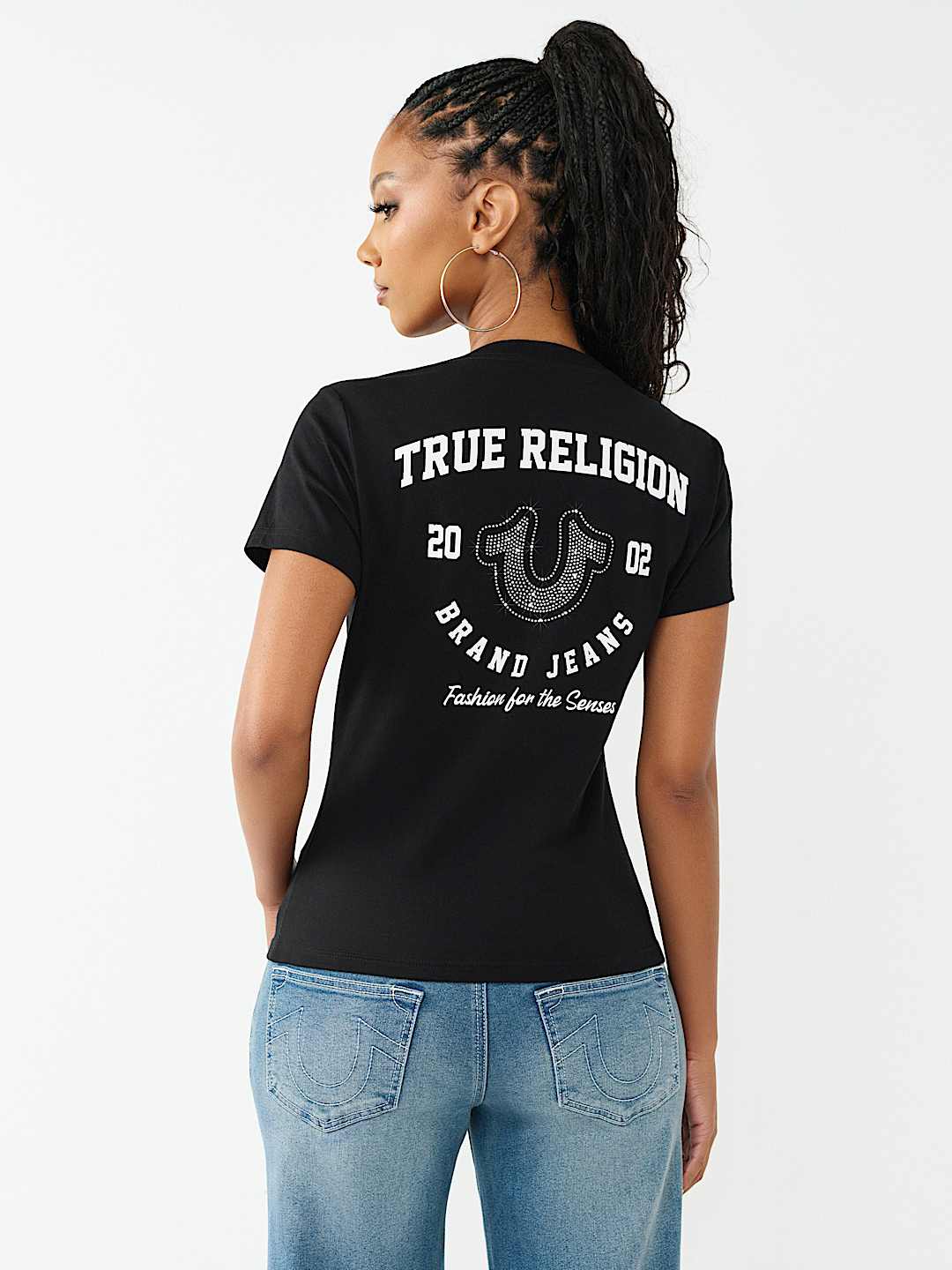 CRYSTAL HORSESHOE V-NECK TEE, image 5