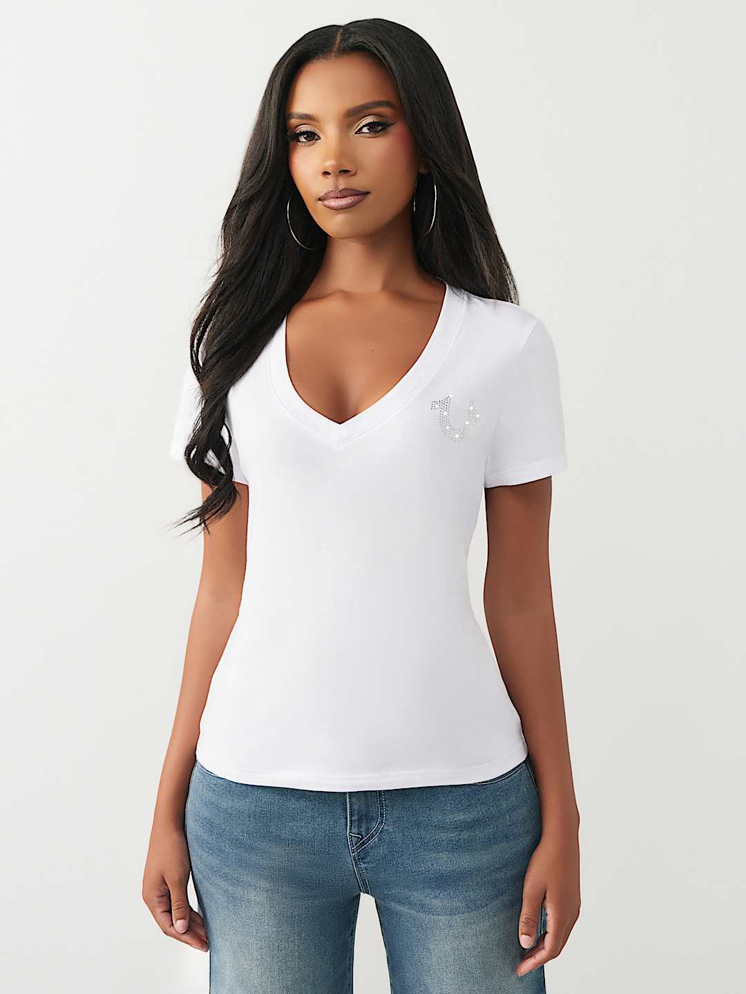 CRYSTAL HORSESHOE V-NECK TEE, image 2