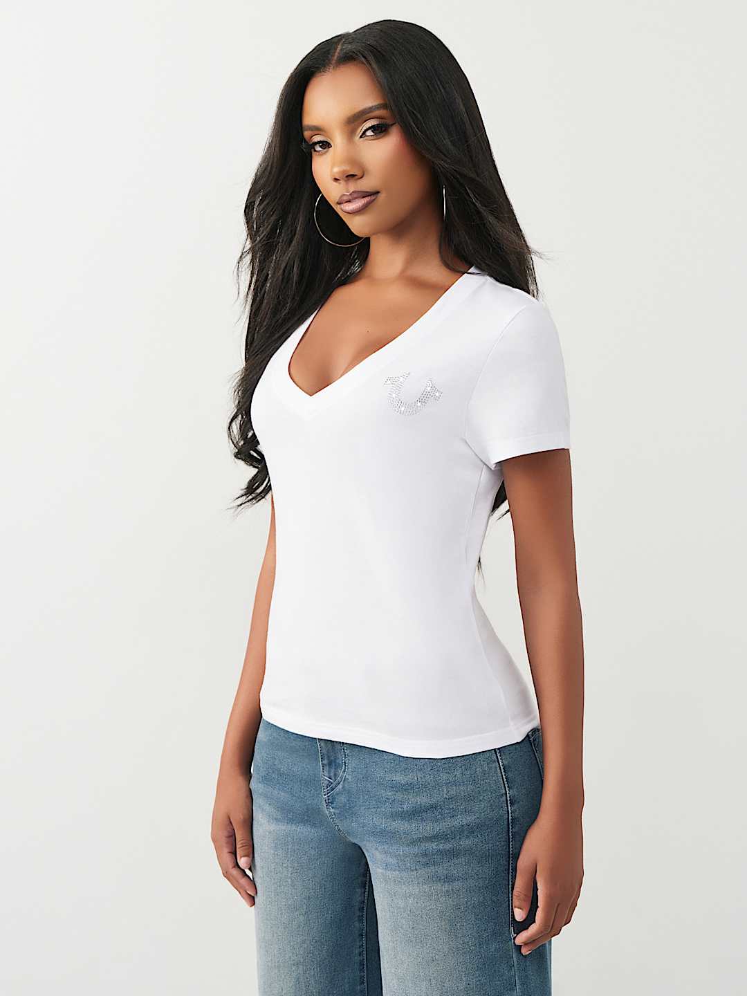 CRYSTAL HORSESHOE V-NECK TEE, image 4