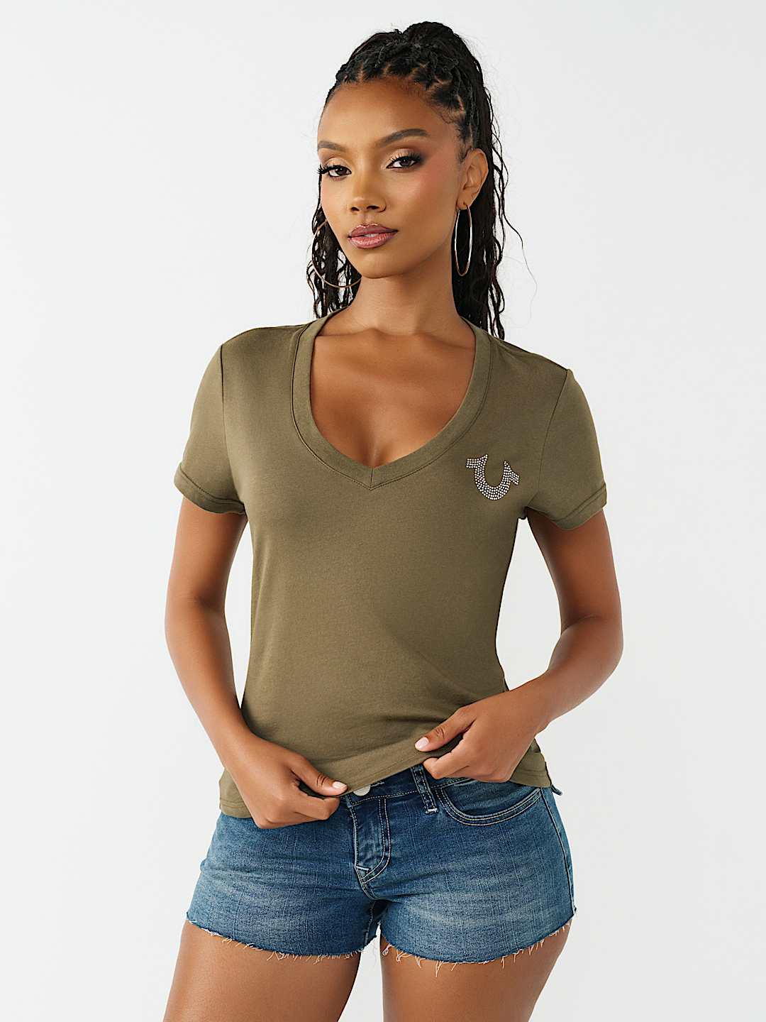 CRYSTAL HORSESHOE V-NECK TEE, image 2