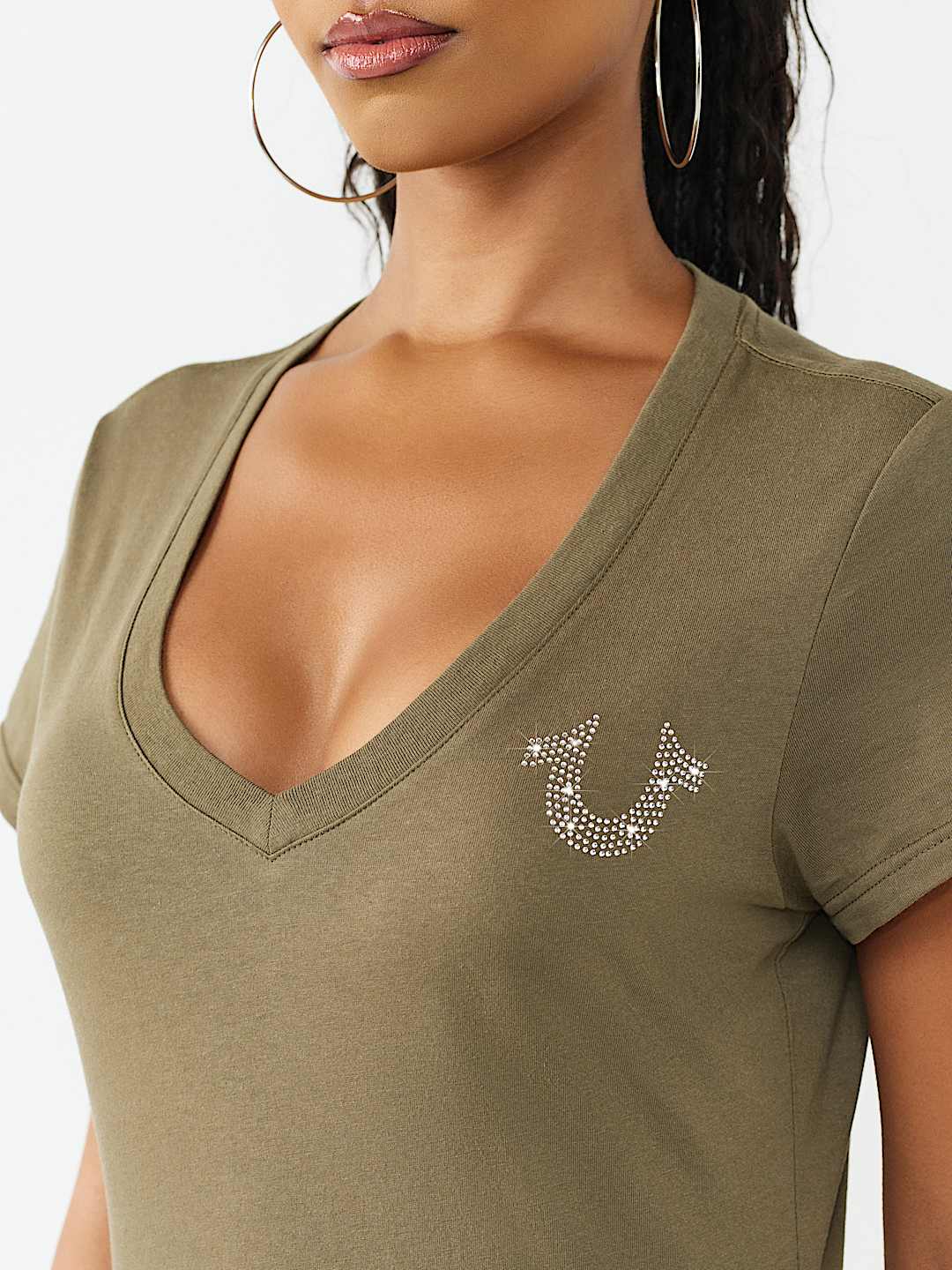 CRYSTAL HORSESHOE V-NECK TEE, image 5