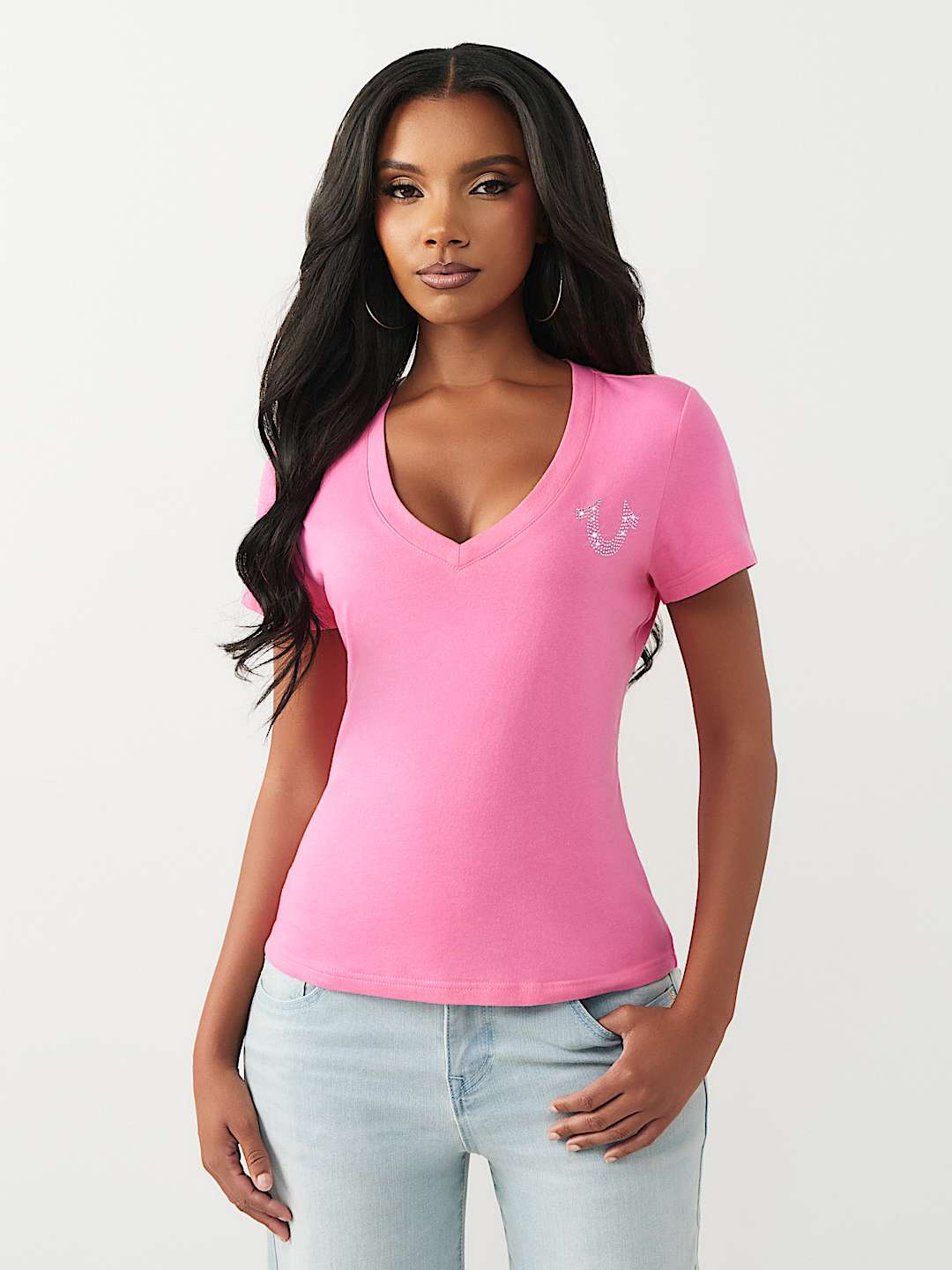CRYSTAL HORSESHOE V-NECK TEE, image 2